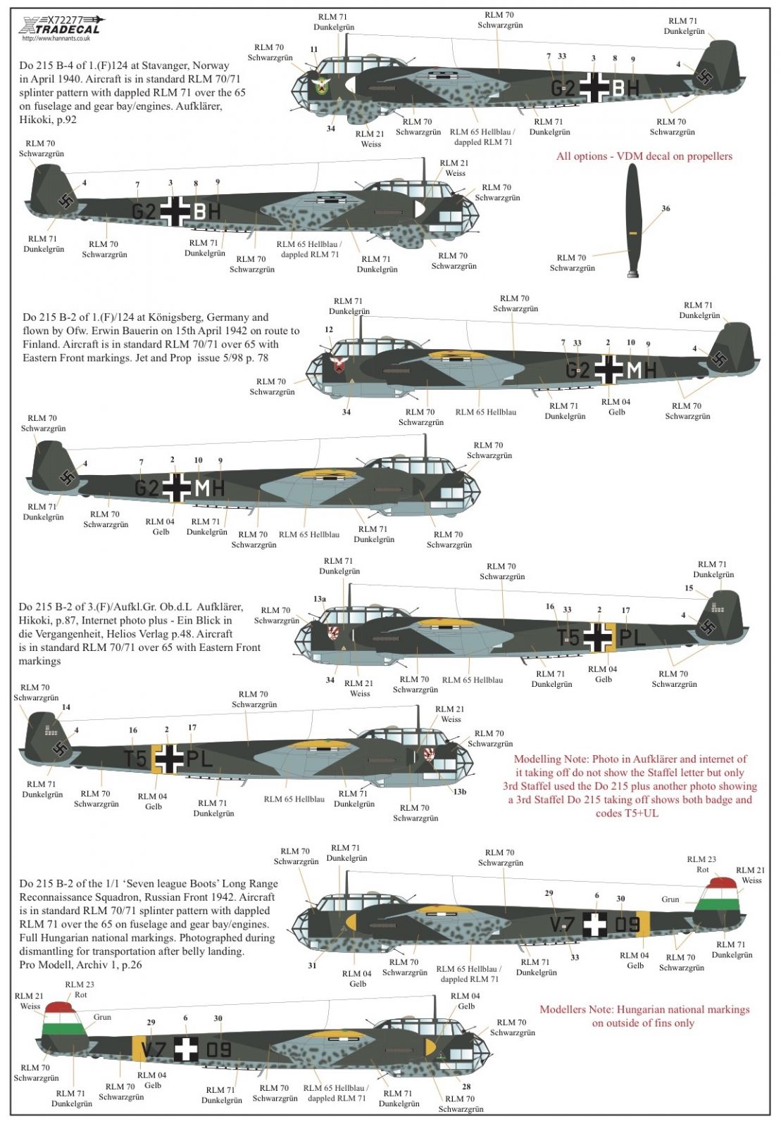 1 72 Dornier Do 215b 1 Do 215b 2 Do 215b 4 Do 215b 5 Mn Modelář