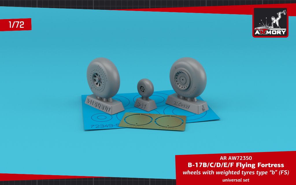 1:72 B-17B/C/D/E/F Flying Fortress wheels w/ weighted tyres type "b